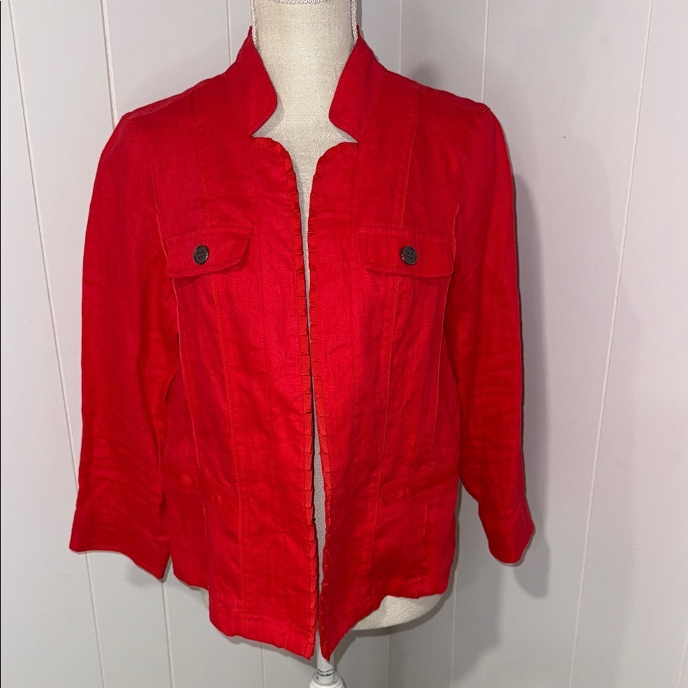 100% linen-Multiples Vibrant Red Utility Jacket